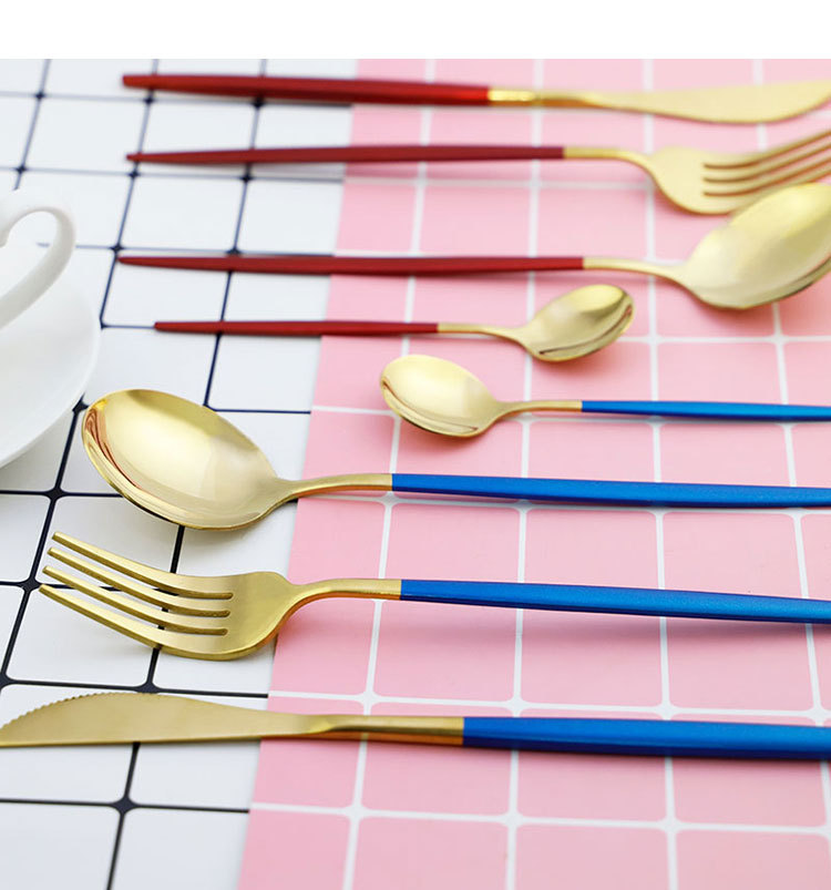 Colorful 304 Portugal Stainless Steel Cutlery 4Pcs Box Set, Western Dessert Knife Fork Spoon with Storage Box - Image 9