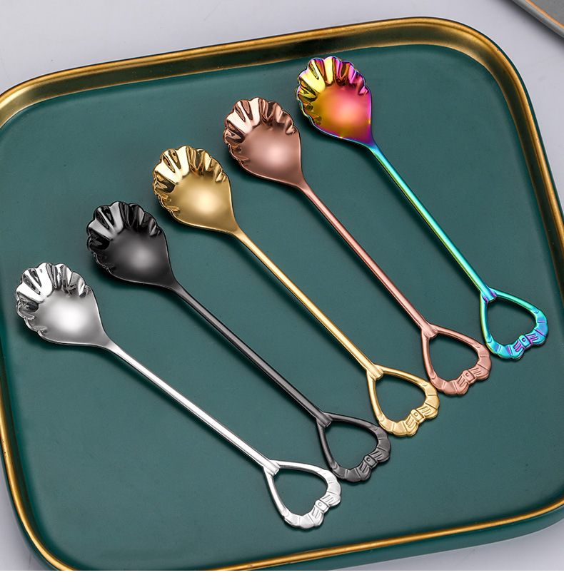 304 Stainless Steel Shell Coffee Dessert Spoon Fork, Creative Fruit Cutlery for Wedding Souvenir Gifts - Image 3