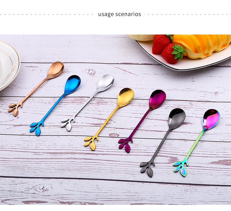 Creative Leaf Stainless Steel Long Handle Spoon Fork, Japanese Viral Coffee Ice Cream Dessert Stirring Spoon - Image 8