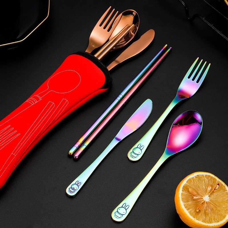 304 Stainless Steel Cartoon Rabbit Kids Tableware Set, Child Dinner Spoon Fork Knife for Soup & Meals - Image 6
