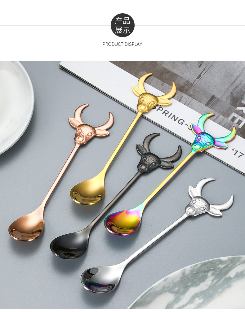 Wholesale Cartoon Cow Head Stainless Steel Stir Spoon, Coffee Milk Powder Spoon for Gift Giveaways - Image 2