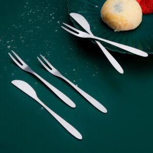 304 Stainless Steel Mooncake Knife & Fork Set, Mini Fruit Forks, Creative Two-Tine Cake & Dessert Pastry Forks