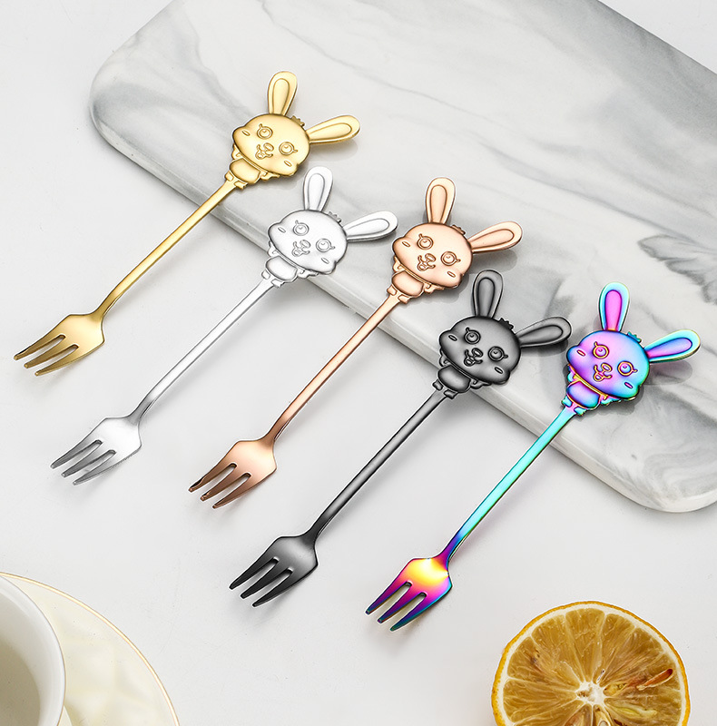 Ins Cute Rabbit Stainless Steel Fruit Dessert Fork, Creative Kids Spoon Fruit Picks for Home - Image 8
