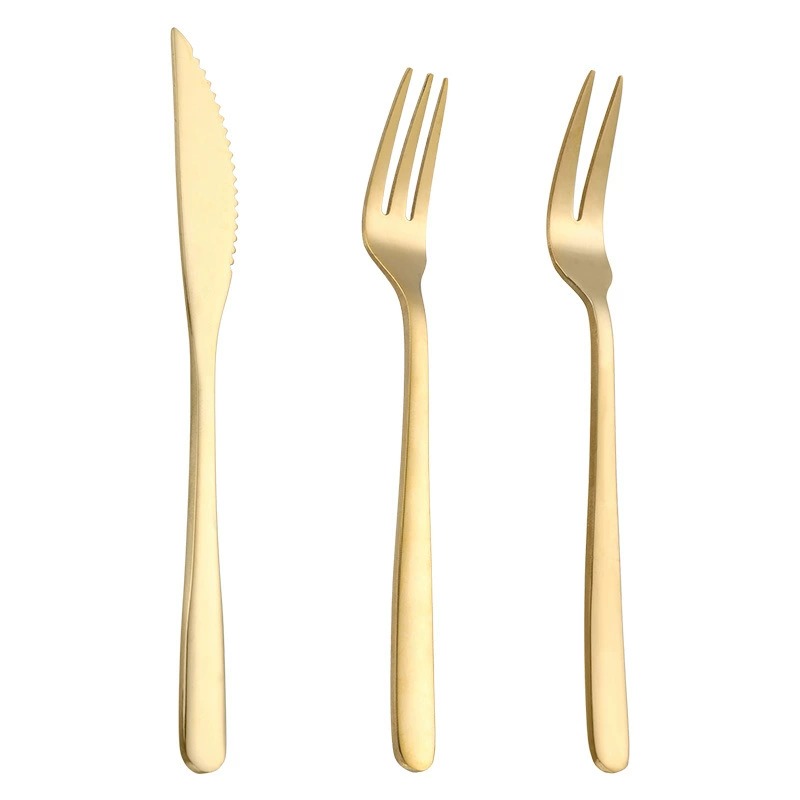 Gold Stainless Steel Mooncake Knife Fork, Creative 2-Tine Fruit Dessert Mini Fork - Image 6
