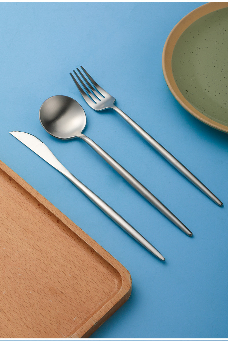 Custom Foreign Trade Sanded Stainless Steel Cutlery, Thickened Elegant Ins-Style Steak Knives, Forks and Spoons - Image 6