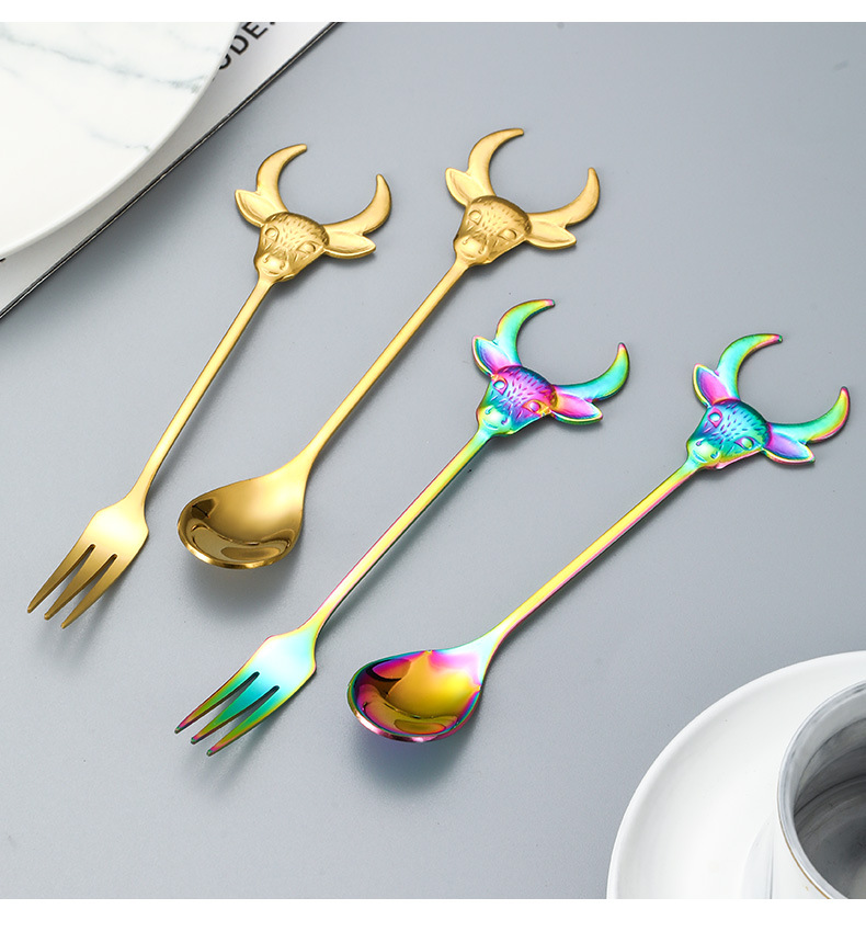 Wholesale Cartoon Cow Head Stainless Steel Stir Spoon, Coffee Milk Powder Spoon for Gift Giveaways - Image 4