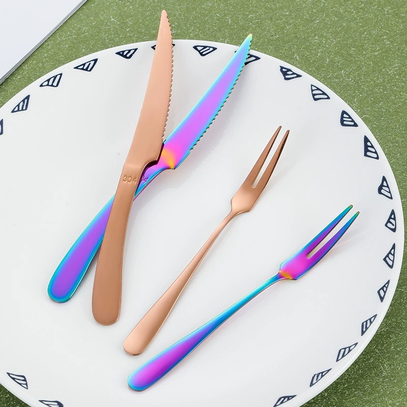 Gold Stainless Steel Mooncake Knife 2-Tine Fruit Dessert Fork - Image 5