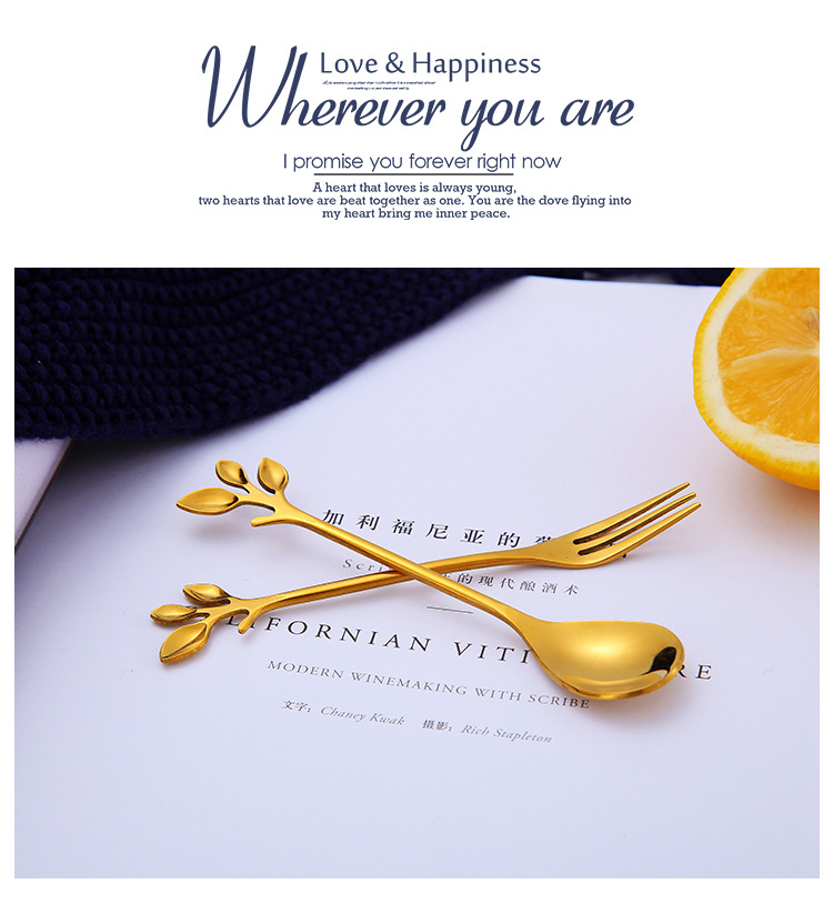 Leaf Branch Stainless Steel Coffee Honey Spoon Fruit Fork, Creative Wedding Souvenir Gift Utensils - Image 9