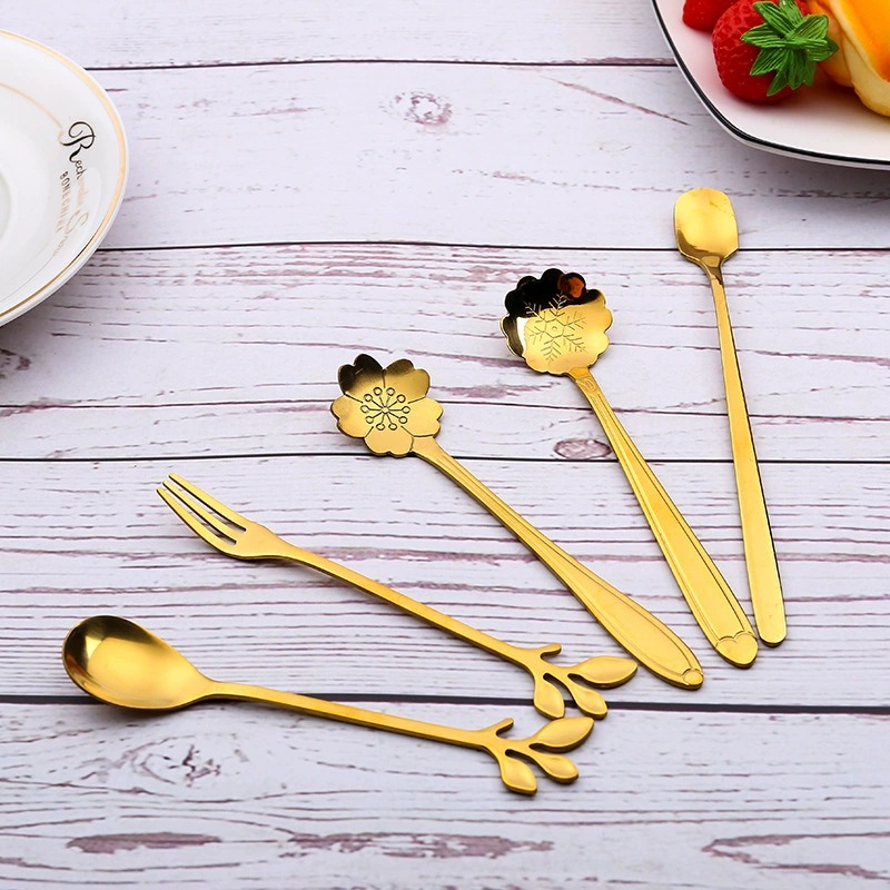 Creative Leaf Stainless Steel Long Handle Spoon Fork, Japanese Viral Coffee Ice Cream Dessert Stirring Spoon - Image 2