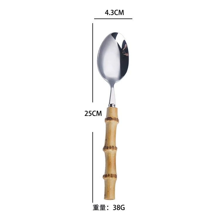 Bamboo Joint Handle Stainless Steel Western Cutlery Gift Set, Steak Knives Forks, Cake & Dessert Spoons - Image 3