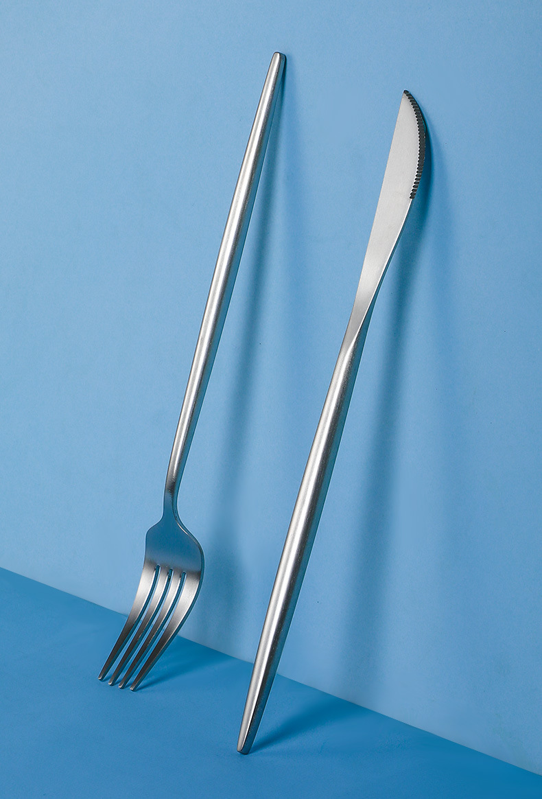 Custom Foreign Trade Sanded Stainless Steel Cutlery, Thickened Elegant Ins-Style Steak Knives, Forks and Spoons - Image 8