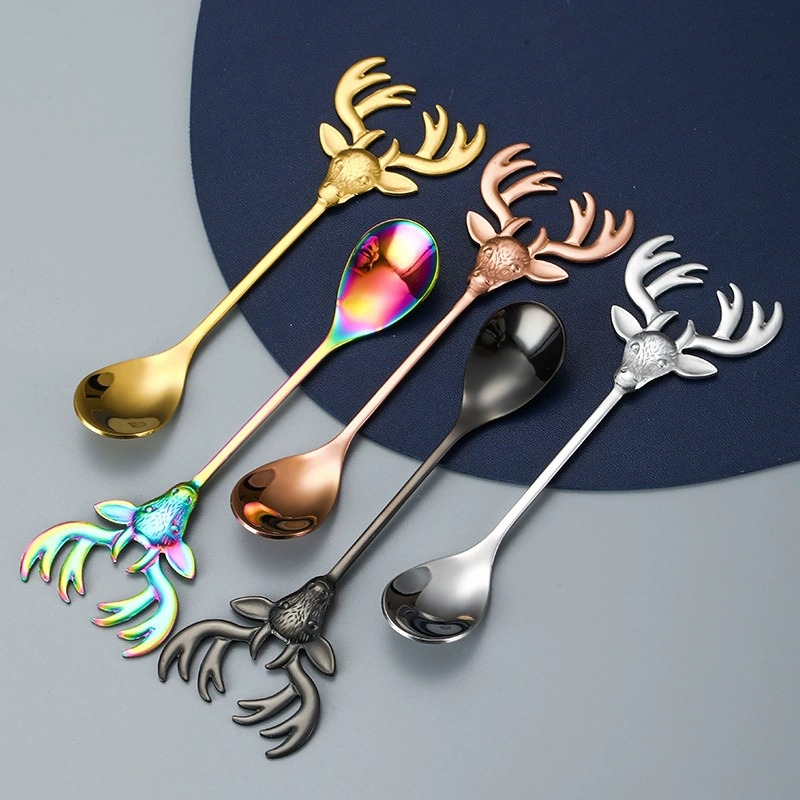 Gold Long Handle Bar Stirring Spoon, European 304 Stainless Steel Deer Head Spoon Fork - Image 3