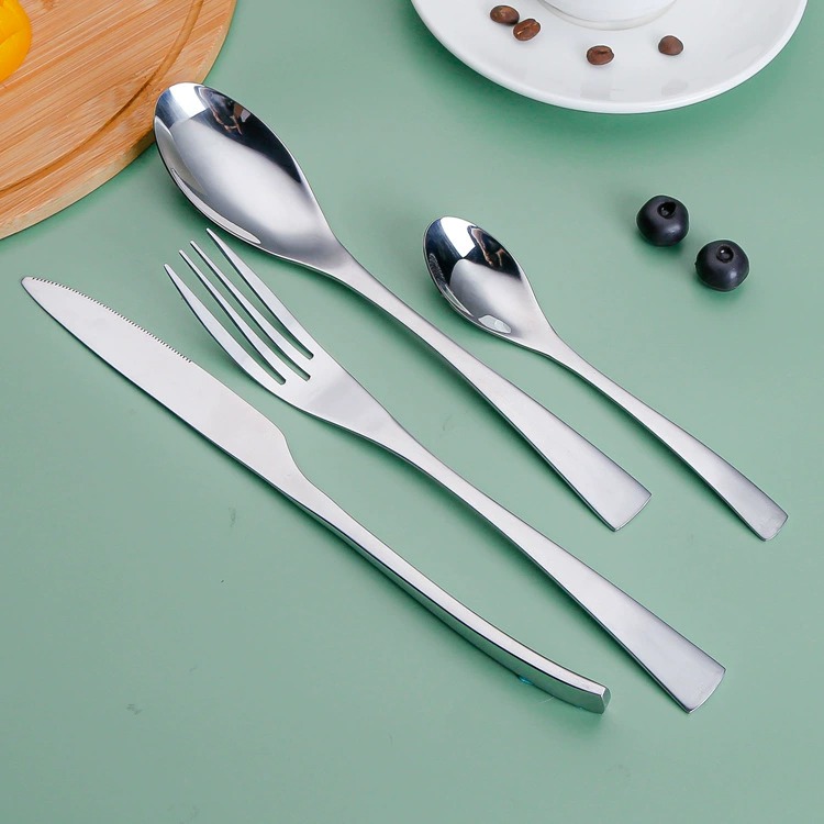 Duke Series Mirror Polished Stainless Steel Western Cutlery, Fish Tail Shape Steak Knives, Forks and Spoons