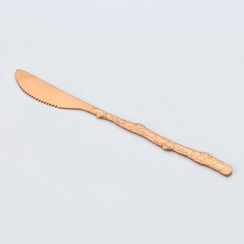 Wooden Handle Gold Stainless Steel Mooncake Knife Fork, 2 Prong Fruit Dessert Fork - Image 7