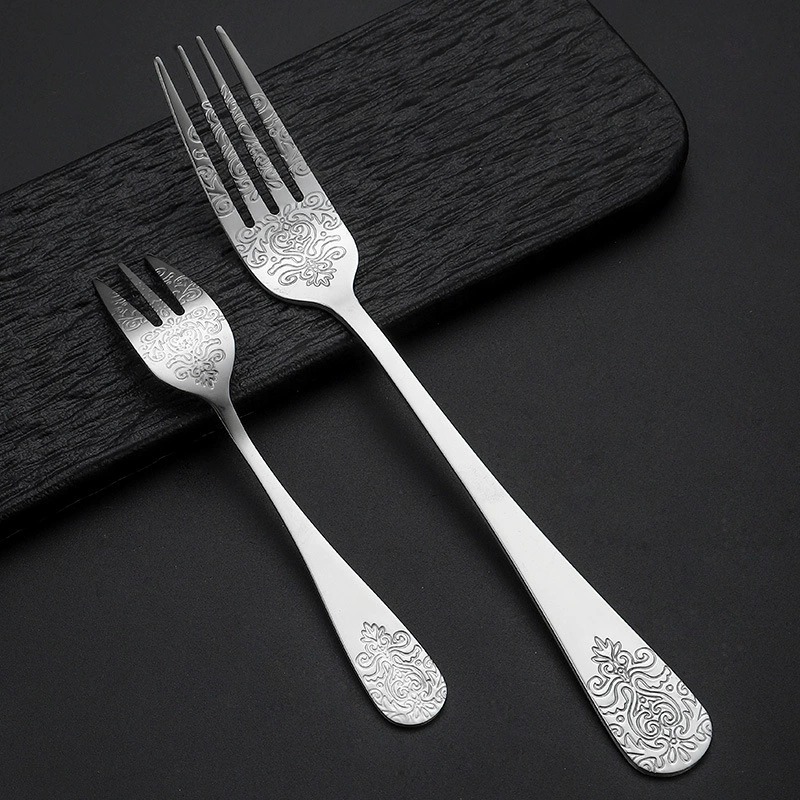 Vintage Double Head Floral Pattern Stainless Steel Cutlery Set, Western Steak Knives Forks Spoons for Hotel & Gift Use - Image 2