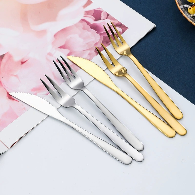 Gold Stainless Steel Mooncake Knife Fork, Creative 2-Tine Fruit Dessert Mini Fork - Image 4